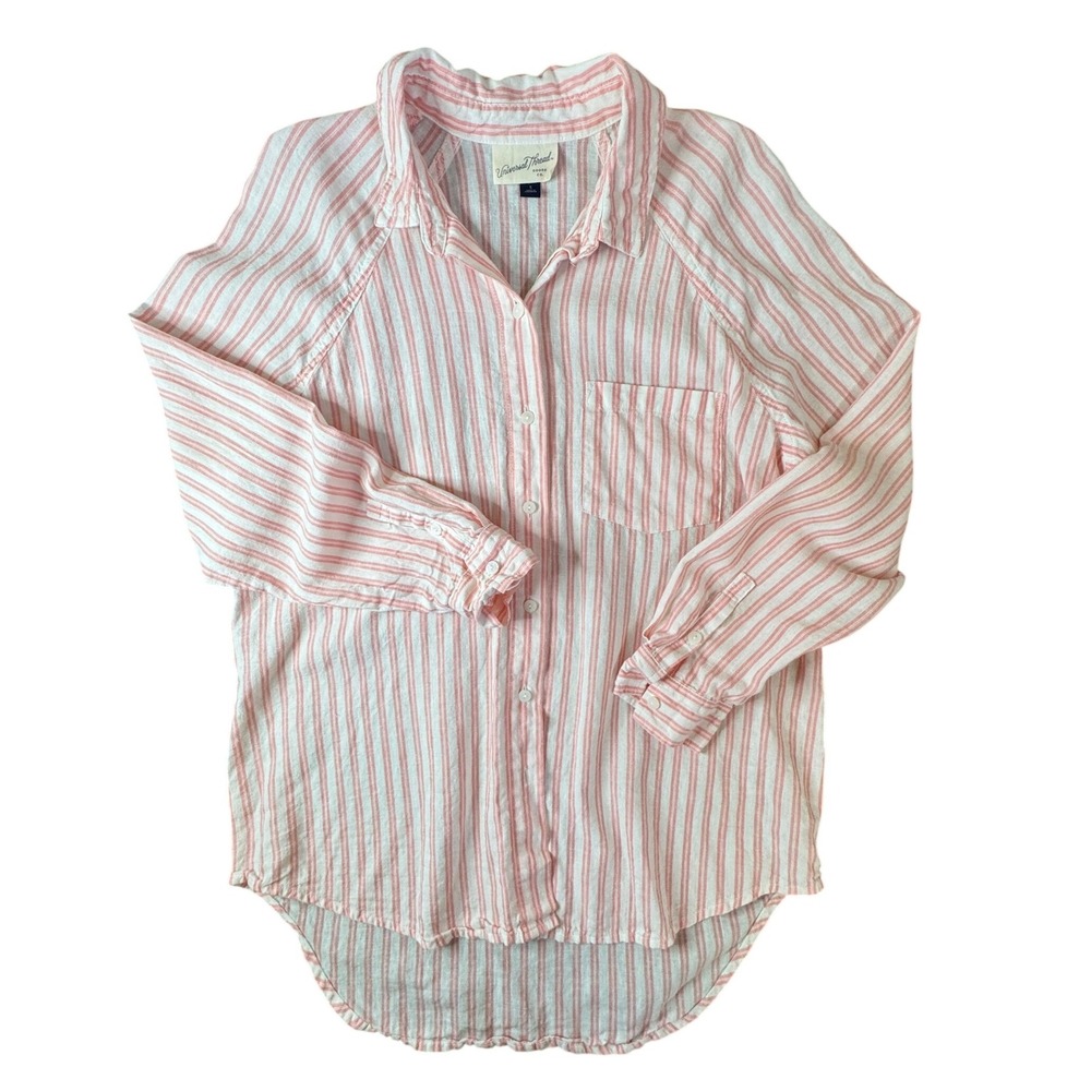 Universal Thread Pink Stripe Linen Blend Button Down Shirt Raglan Sleeve Small